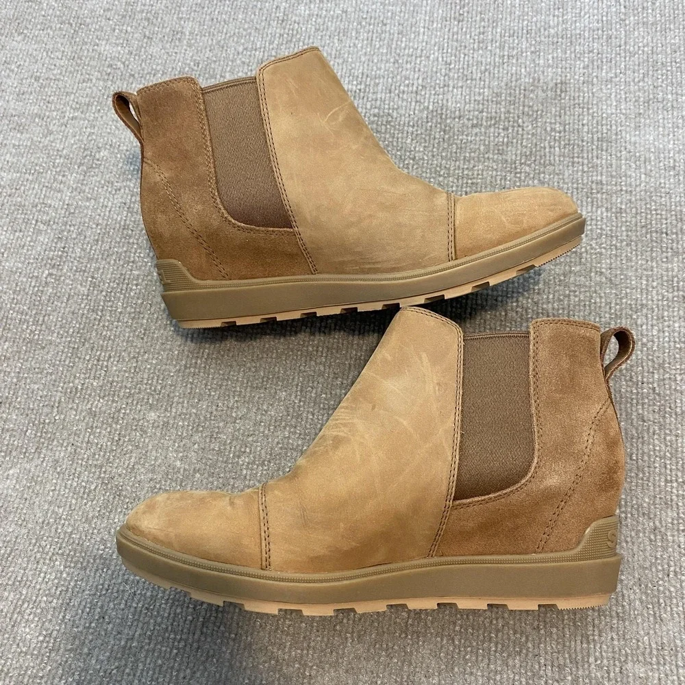 Sorel‎ Chelsea Boots Womens Size 9.5 Brown Nubuck Ankle Wedge Pull On NL5020-243